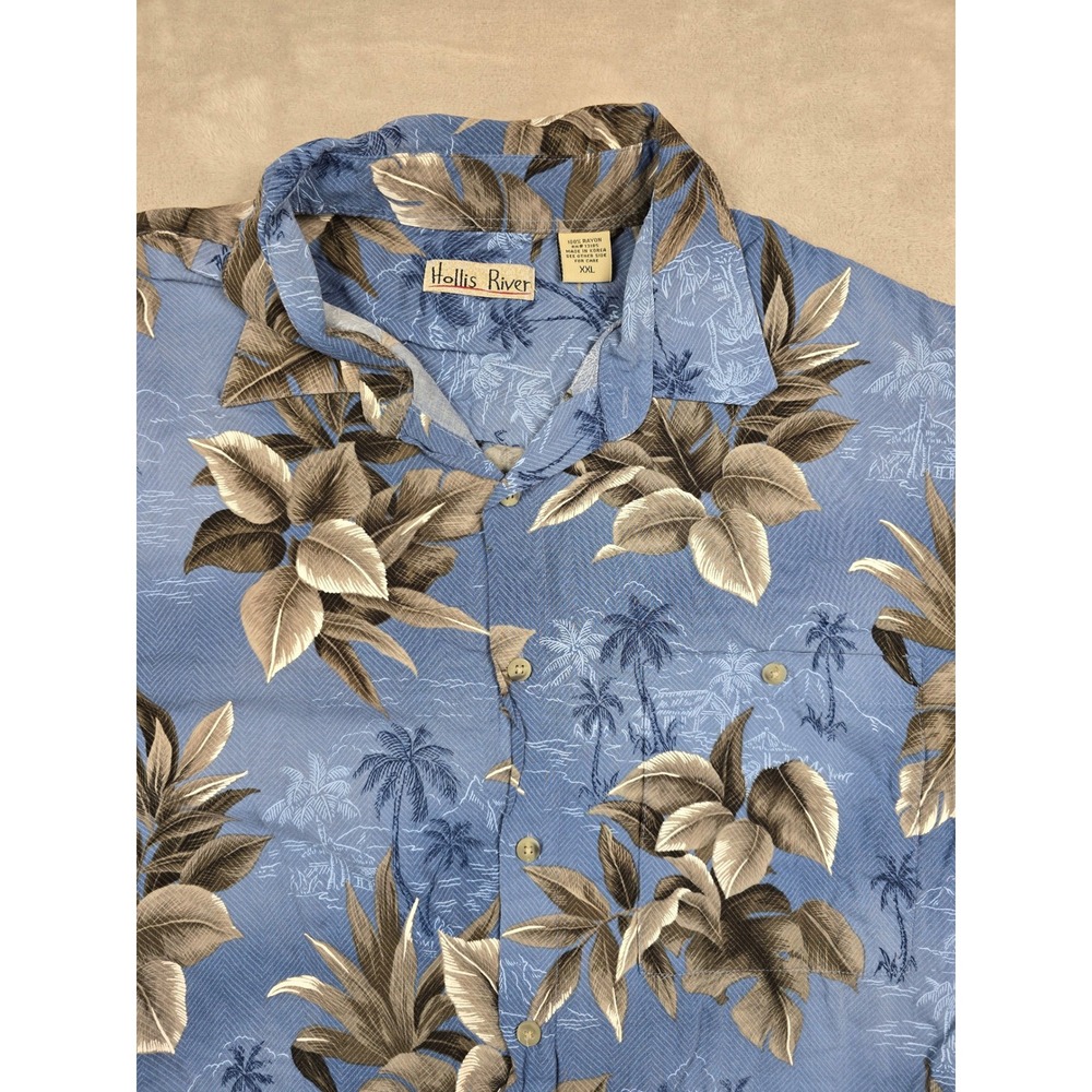 Hollis River Hawaiian Shirt Mens XXL Blue Tropical Floral Rayon Short Sleeve